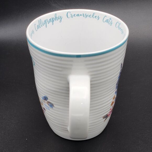 Lisa Audit Letter "C" Mug Cup Ribbed Floral Words Cotton Candy Chocolate Cats - Picture 3 of 8